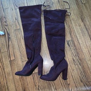 Plum Thigh High Heeled Boots